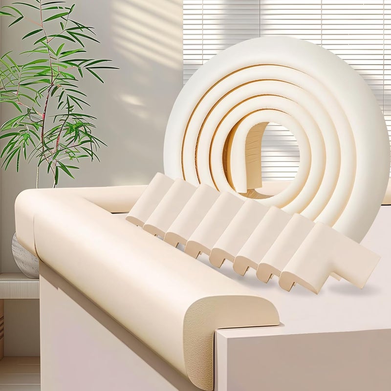 ZOMPAGO Baby Proofing Edge Corner Protector,1Roll L-Shape Soft Cabinet Door Bumper Corner Strip,8 Furniture Safety Bumper Corner Guards,Wall Protector,Self Adhesive,for Nursery,Kitchen,Fireplace,Table - Image 1